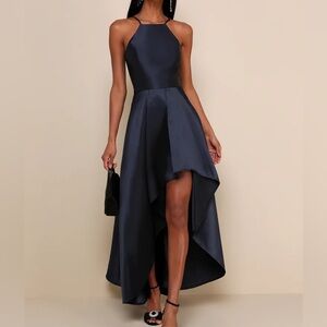 Lulus Broadway Show Navy Blue High-Low Gown